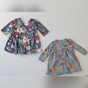 Set Bundle Of 2 Floral Long Sleeve Dress Set - Gray and Blue